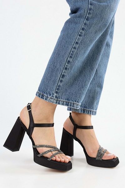 Shoeberry Pantofi cu toc cu platformă din satin negru Merdia de damă