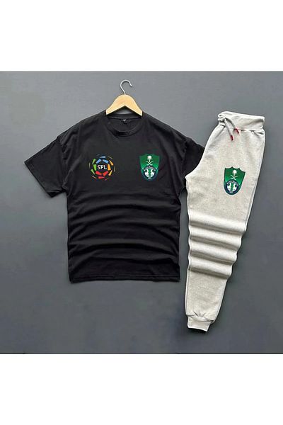 Pisa Art COPY - Al-ahli Saudi Pro League Special Design Round Neck Sweatshirt and T-shirt - Sweatpants Combination