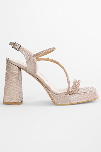 Shoeberry Kadın Luca Rose Simli Taşlı Platform Topuklu Ayakkabı