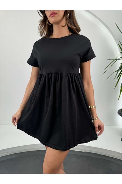 Elif Özbey Butik Černé základní šaty s krátkým rukávem