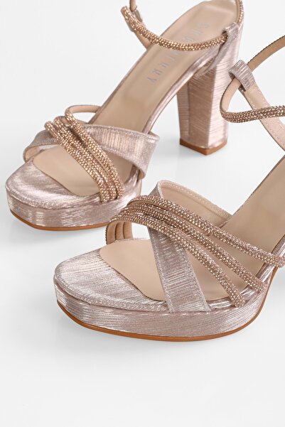 Shoeberry Kadın Zaida Rose Taşlı Platform Topuklu Ayakkabı