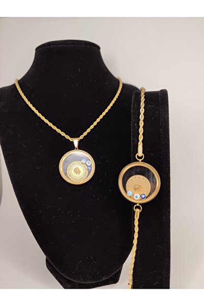 Romea Açılan, Çeyrek Koyulabilen Burgu Zincir Çelik Kararmaz Kolye & Bileklik Takı Seti Altın Rengi