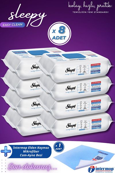 Sleepy Easy Clean Bleach Added Surface Cleaning Towel 8x100 (800 SHEETS) Intermop Slim Glass Cloth