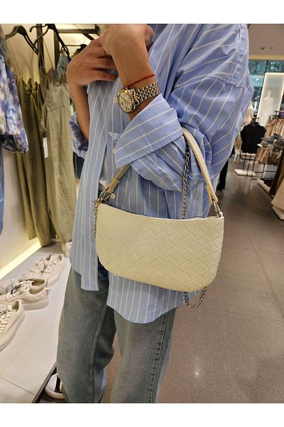 Mercan Stores Women's Knitted Patterned Chain Strap Hand and Shoulder Bag