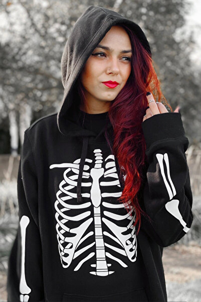 POPULUS الهيكل العظمي هوديي مقنعين البلوز تصميم الهيكل العظمي