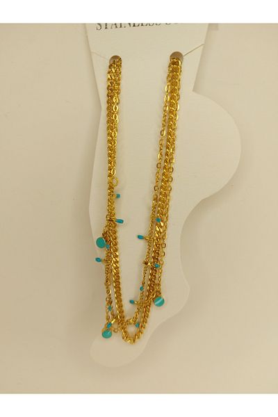 Romea Turquoise Stone Multiple Chain Stainless Steel Anklet