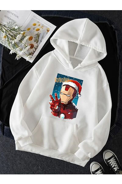 POPULUS Новогодишен суичър с качулка Iron Man Hohoho