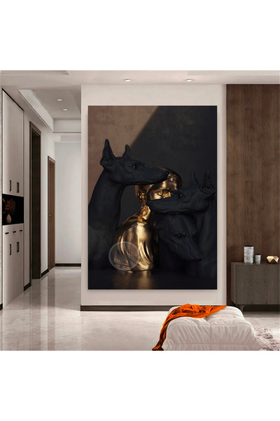EMİLART Dekoratif Doberman Heykel Özel Tasarım Duvar Tablosu Kanvas