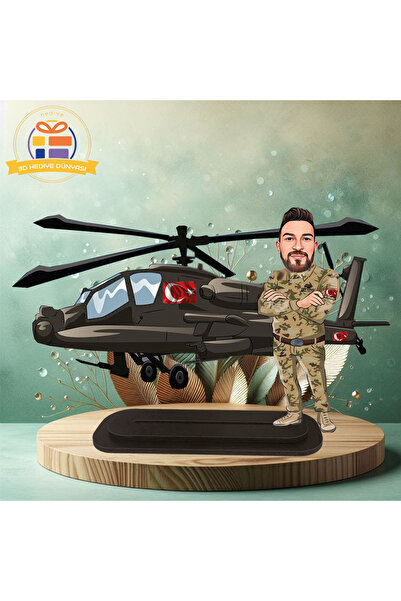 3D Hediye Dünyası Atak helikopter pilot  asker  karikatürü biblo hediye  3d m...