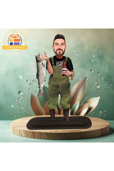 3D Hediye Dünyası Balıkçıya hediye balık tutan avcı karikatürü biblo hediye  ...