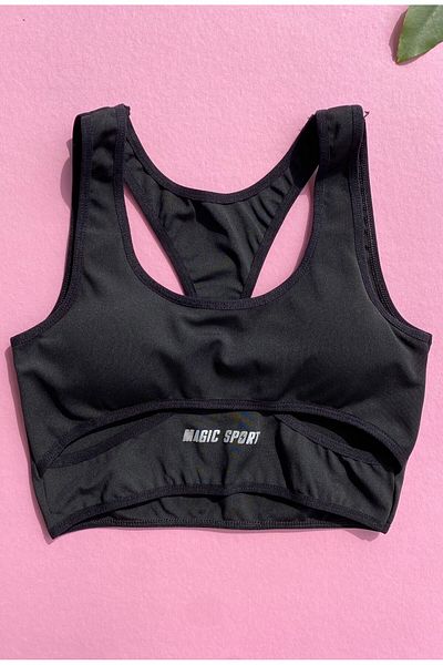 VicTroy Black Color, Pad, Model 'Magic Sport' Text Detailed Diving Fabric Athlete-Crop 64V46