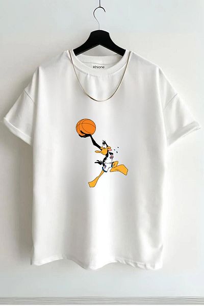 Massgai Tricou unisex cu mânecă scurtă supradimensionată cu imprimeu Daffy Duck, 100% bumbac