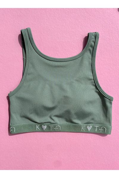 VicTroy Thick Strap with Removable Pad U-Neck Text Detailed Green Color Diving Fabric Undershirt 64V45