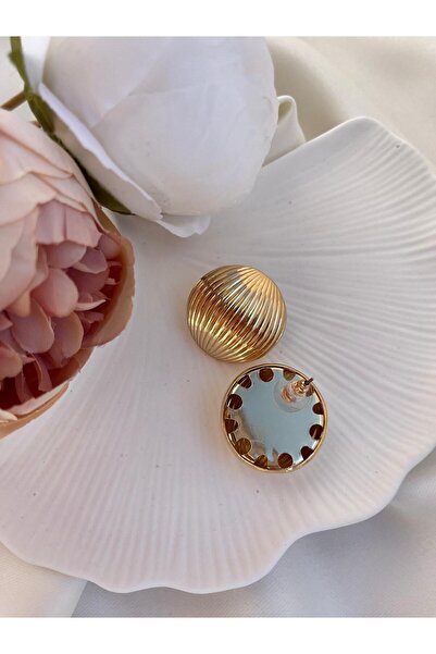 İREM YILDIZ Vintage Gold Yuvarlak Tırtıklı Küpe