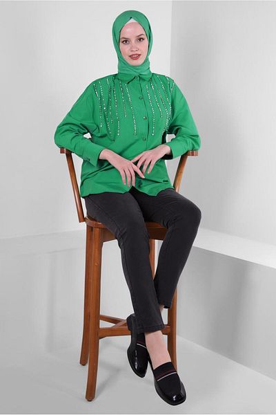 TRENDTESETTÜR Γυναικείο πράσινο (BENETTON) Χάντρες με λεπτομέρεια με κουμπιά T 3502