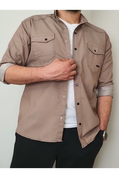 Futi Ανδρικό τζιν πουκάμισο YXC Slim Fit Slim Fit Mink