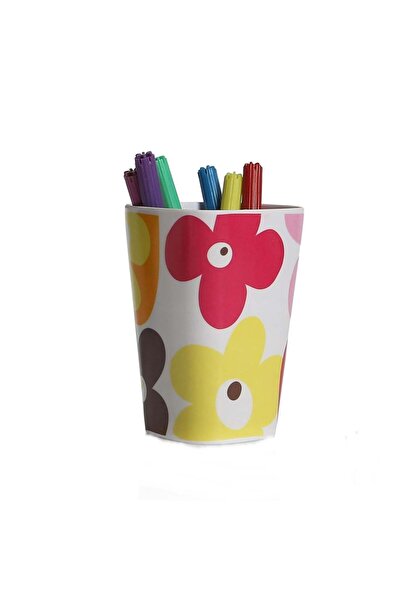 Genel Markalar 2 ADET KALEMLİK KIRMIZI PAPATYA DESENLİ OFİS GERECİ 7X7X11CM 3...