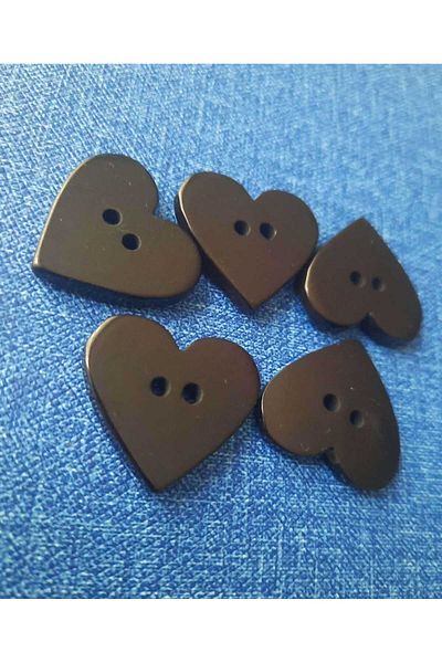 Beyna BLACK POLYESTER HEART BUTTON 2.5 CM 1 PACK 10 PIECES