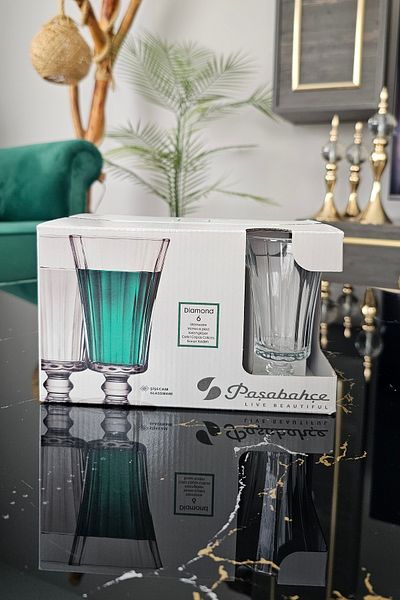 Paşabahçe Set of 6 Coffee Water Glasses |   Standing Coffee Side Presentation Cup |   Soft Drink Glass with Stand 130 Cc