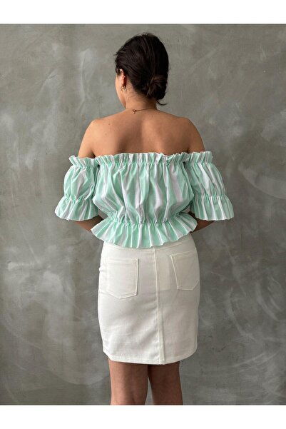 oshebu Water Green – Γυναικεία μπλούζα Madonna με λεπτομέρειες από λάστιχο