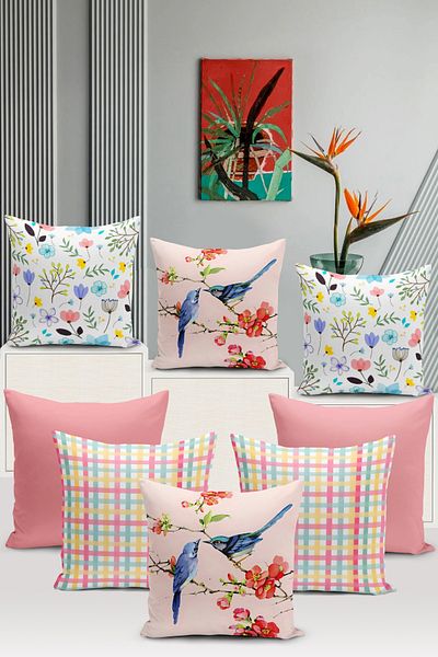 Bertille Home Σετ κάλυμμα μαξιλαριού ριχτάρι 8 τεμαχίων με ψηφιακή εκτύπωση διπλής όψης σειράς Flower/Vintage (Σετ κάλυμμα μαξιλαριού)