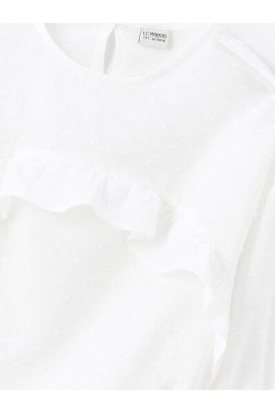 LC Waikiki Dívčí halenka s dlouhým rukávem a výstřihem s volánem