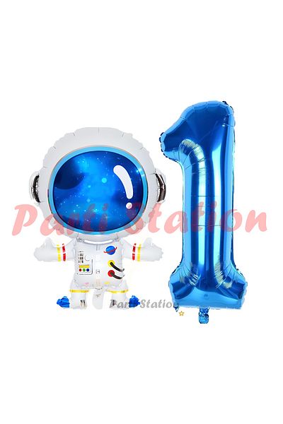 Parti Station Space Astronaut Concept 1 Year Old Balloon Set Space Astronaut and Navy Blue Number Balloon Birthday Balloon Set