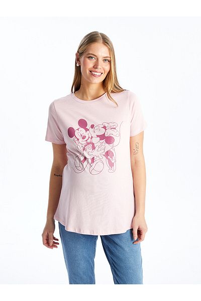 LC Waikiki Tricou de maternitate cu decolteu rotund cu imprimeu Mickey și Minnie Mouse - mânecă scurtă