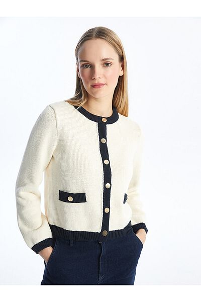 LC Waikiki Women's Knitwear Cardigan - Crew Neck, Solid Long Sleeve