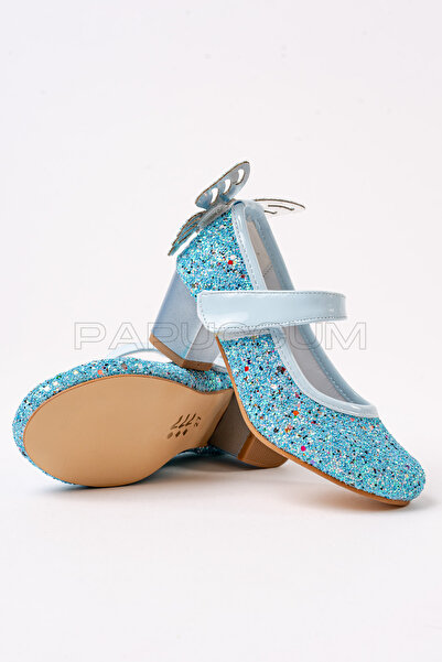 p papuccum ortopedi çocuk ayakkabıları Pantofi de seară cu toc pentru fete cu model fluture albastru