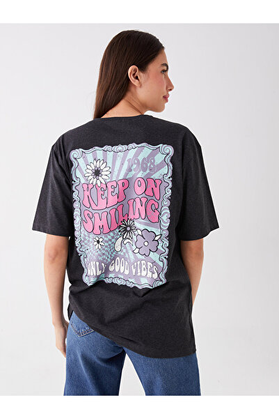 LC Waikiki Γυναικείο μπλουζάκι με κοντό μανίκι με στάμπα με λαιμόκοψη