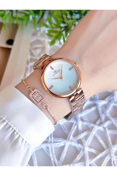 FERRO Rose/Gold Color Non-Tarnish Color-Toss 3 Atm Special Design Women's Wristwatch EFL21100C