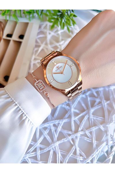 FERRO Rose/Gold Color Non-Tarnish Color-Toss 3 Atm Special Design Women's Wristwatch EFL21091C
