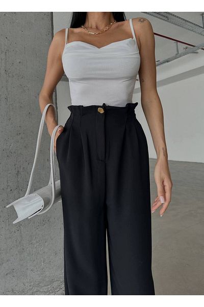 Entrendburada Black High Waist Elastic Comfort Trousers - 10566