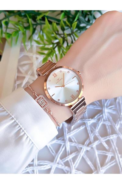 FERRO Rose/Gold Color Non-Tarnish Color-Toss 3 Atm Special Design Women's Wristwatch EFL21241C