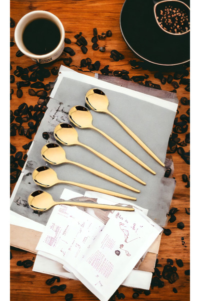 AHİR TİCARET باريس موديل ملعقة شاي ذهبية مستديرة 6 قطع