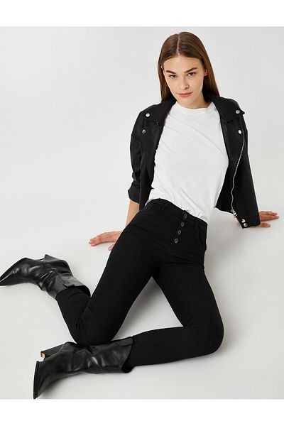 Koton Pantaloni slim din bumbac Carmen Jean - Pantaloni slim cu talie înaltă