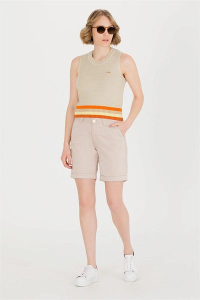 U.S. Polo Assn. سترة نسائية كريمية بياقة دائرية