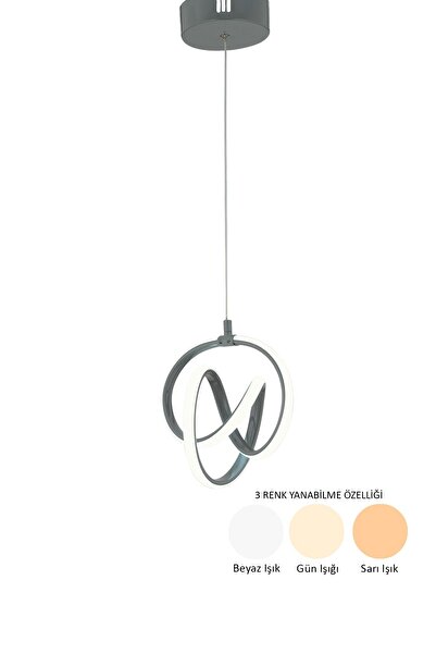 Dekorluna Valens Tekli Füme 3 Renk Işıklı Power Ledli Salon Mutfak Oda Hol Ledli Avize