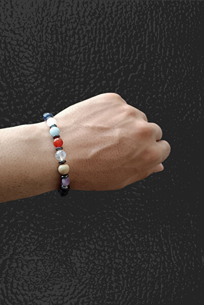 MGA DOĞAL TAŞ 7 Çakra Doğal Taş Bileklik Akik, Sitrin, Jasper, Akuamarin, Pembe Kuvars, Lapis, Ametist