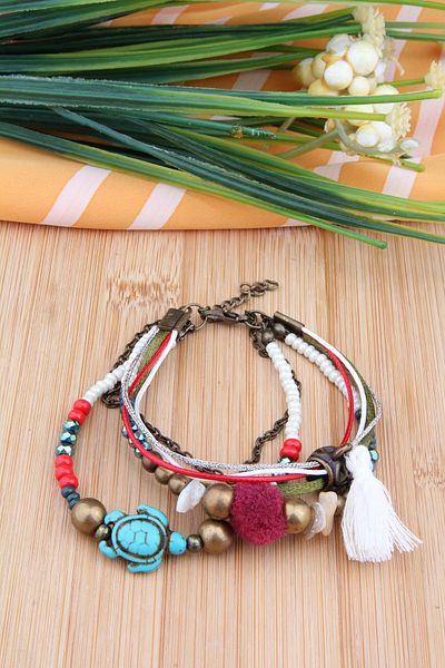 Pelin Aksesuar Red Blue Turtle Figured Bracelet