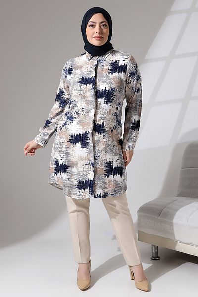 TUTveAL Collection تونيك فيسكوز منقوش بأزرار، تونيك قطني فوق الركبة