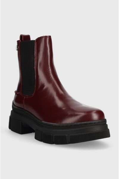 Tommy Hilfiger preppy outdoor low boot kadın bordo  deri bot FW0FW06649