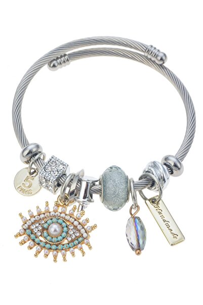 Pelin Aksesuar سوار فضي مع شكل العين