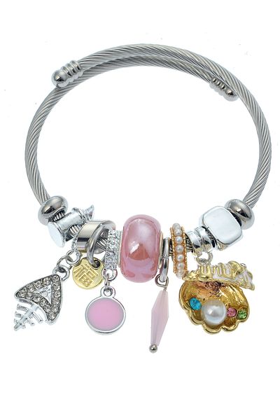 Pelin Aksesuar Pink Seashell Fish Figured Charm Bracelet