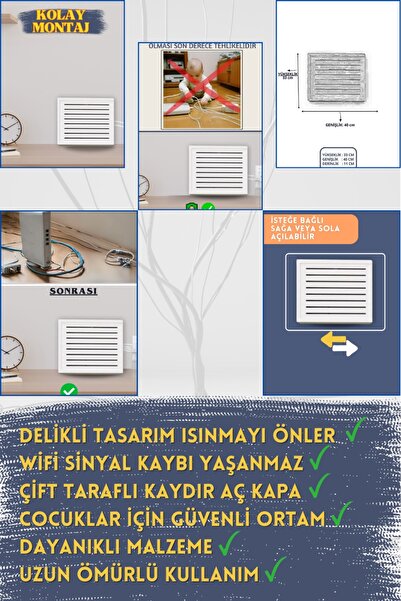 ENDLESS SHOPPİNG 40x33cm Mutfak Modem Kutusu Saklama Gizleme Sinyal Desenli Modem Saklama Kutusu Cok Amacli Dolap