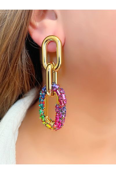 TAKİŞKO Colorful Dangle Earrings with Stone Detail