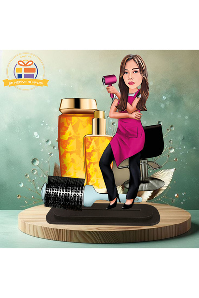 3D Hediye Dünyası kuaförü karikatürü kadın kuaförü karikatürü biblo hediye  3...