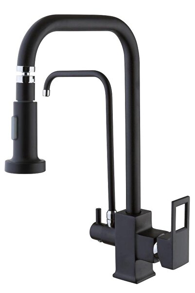 Vilas Dallas Premium Su Arıtma 3 Çıkışlı Siyah Krom Evye Bataryası