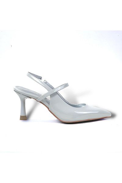 bescobel Olvan Silver Patent Leather Women's Thin Heel Sandals - 7 Cm Heel 608
